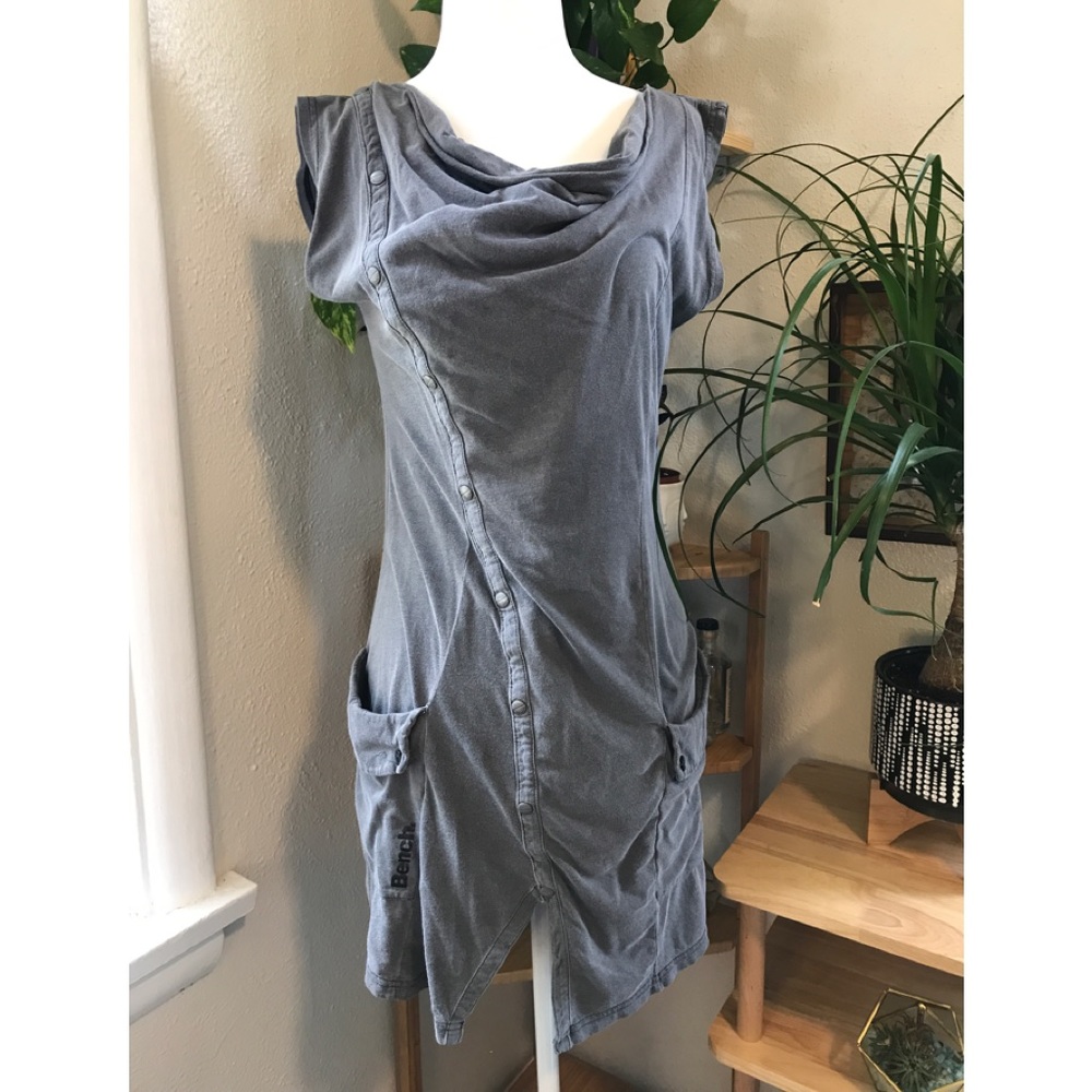 Y2K/‘90s Bench Cowl-Neck Asymmetrical Grey Bodycon Tunic Dress Size Small